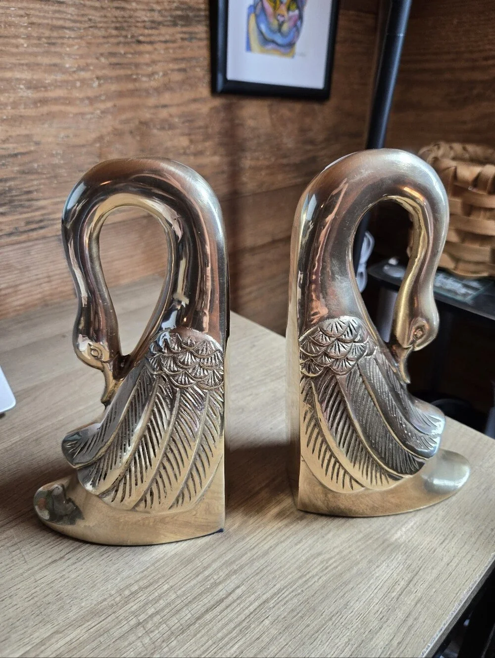 Brass Swan Bookends - Polished Gold Colored Decorative Bookends